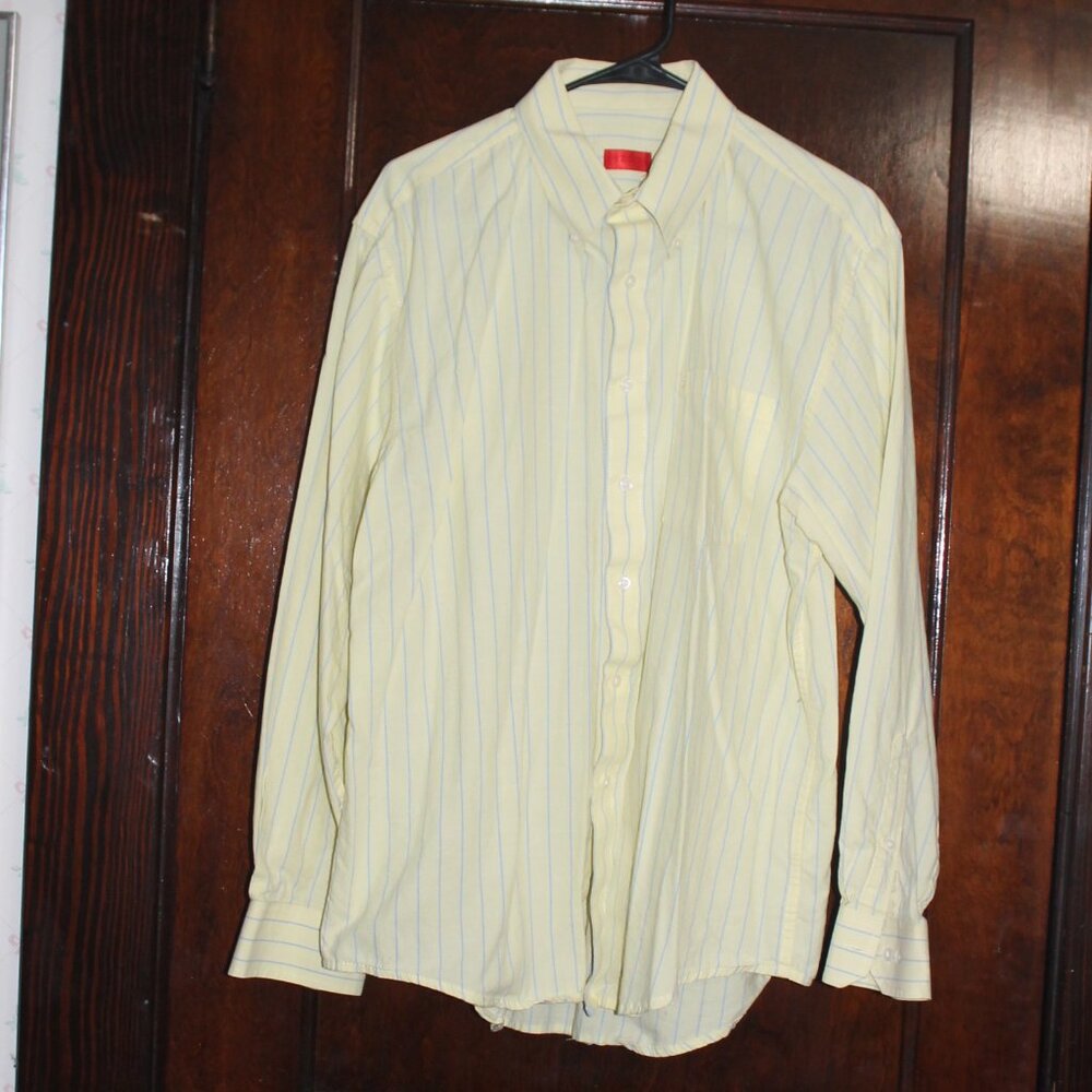 IZOD Yellow Pinstripe Dress Shirt, Large